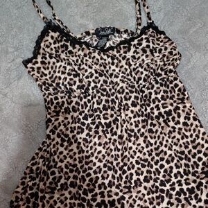 Rene Rofe Leopard Print Lace-Trim Cami in Beige and Black